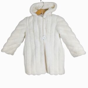 VINTAGE Casual Time White Faux Fur Hooded Holiday Coat Girls Sz 6
